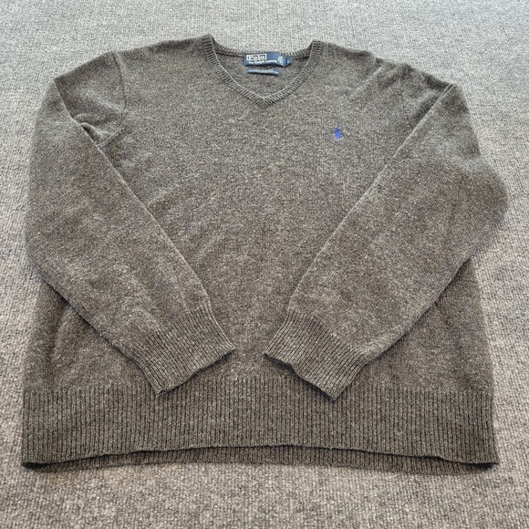Polo Ralph Lauren Sweater Men's Large 100% Lambs Wool V Neck Pullover Vintage - Picture 1 of 7